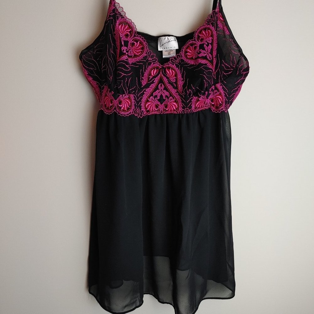 Vtg Linda Lingerie Pink and Black Teddy Size M Adjustable Straps Intimates